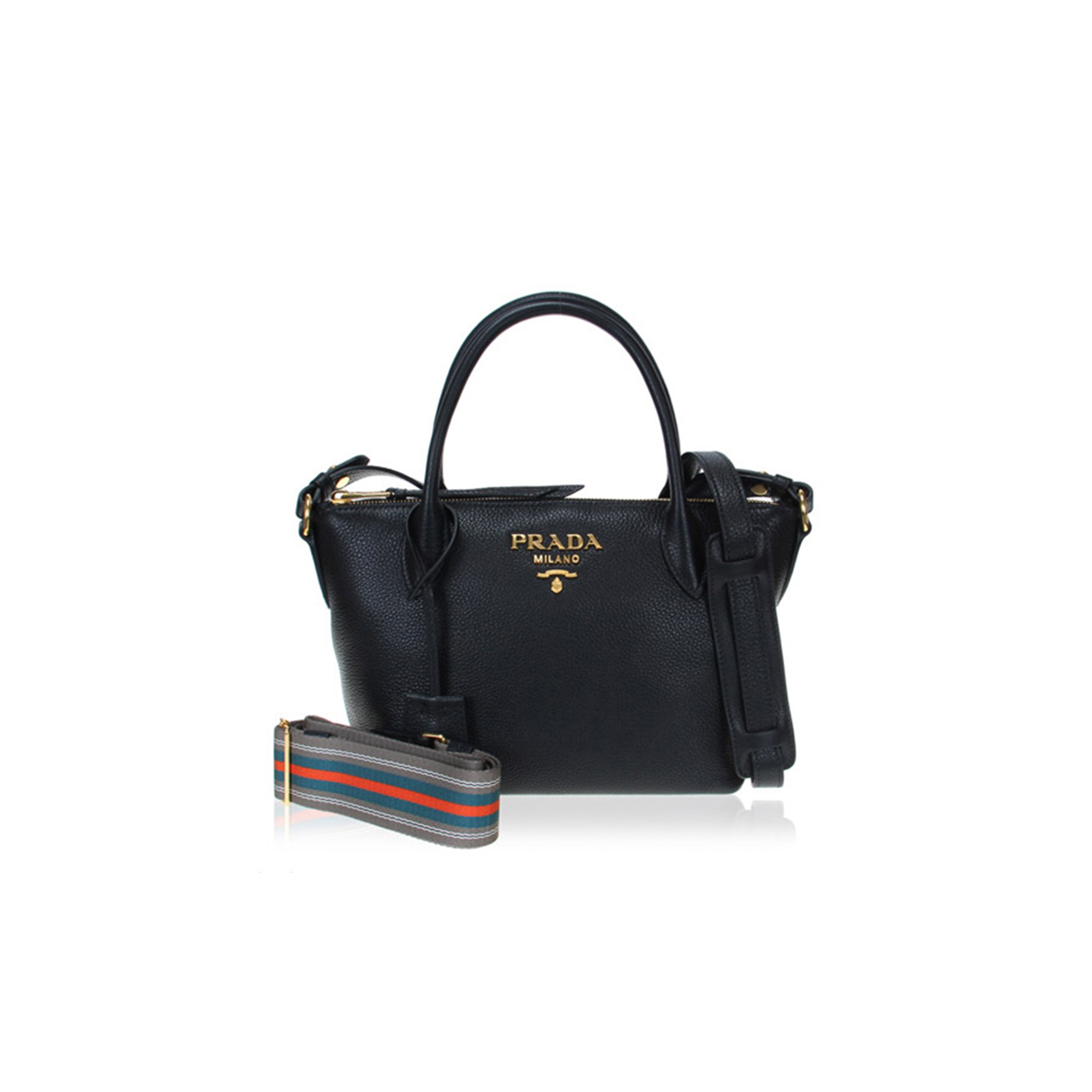 PRADA VITELLO BLACK LEATHER 1BA111 (24*19*12cm)